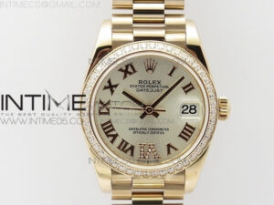 Datejust 31mm 278275 RG Dia Bezel BP Best Edition Silver Roman Markers Dial @6 Dia on RG President Bracelet