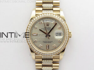 Day-Date 36 128235 RG/Crystal BP Best Edition Silver Crystal Marker Dial on RG President Bracelet A2836