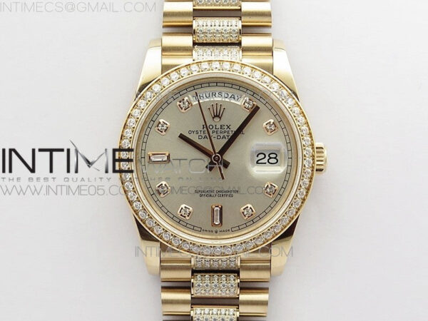 Day-Date 36 128235 RG/Crystal BP Best Edition Silver Crystal Marker Dial on RG President Bracelet A2836