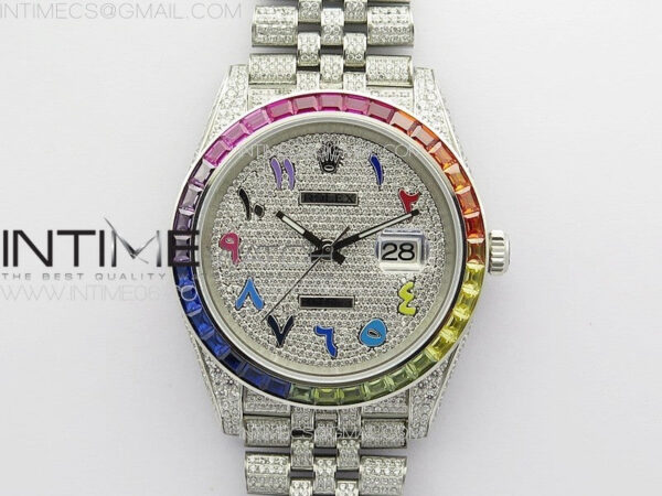 DateJust 41 126300 Full Paved Diamonds Rainbow 904 GSF Best Edition Diamonds Dial Arabic Markers on Jubilee Bracelet VR3235