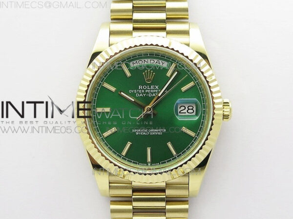 Day-Date 40mm 228239 BP New Dial Version 904 YG  Green Stick Markers Dial on YG President Bracelet A2836
