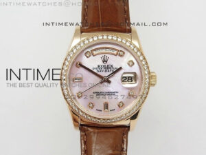 DayDate RG 36mm Pink MOP Dial Diamond Bezel On Leather Strap
