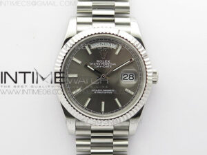 Day Date 40mm SS BP 1:1 Best Edition Gray Stick Dial on SS Bracelet A2836