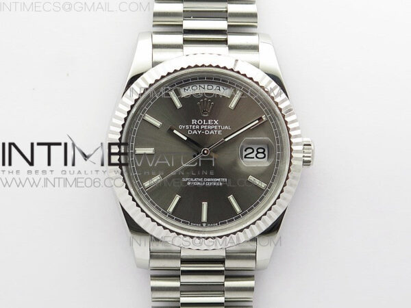 Day Date 40mm SS BP 1:1 Best Edition Gray Stick Dial on SS Bracelet A2836