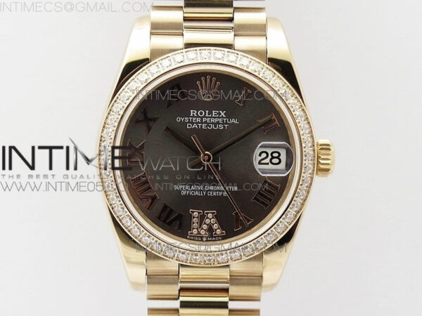 Datejust 31mm 278275 RG Dia Bezel BP Best Edition Gray Roman Markers Dial @6 Dia on RG President Bracelet