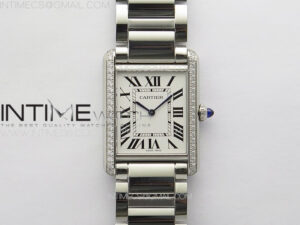 Tank Louis Ladies 25mm SS/Dia Bezel 8848F 1:1 Best Edition White Dial on SS Bracelet Ronda Quartz(Free leather strap)