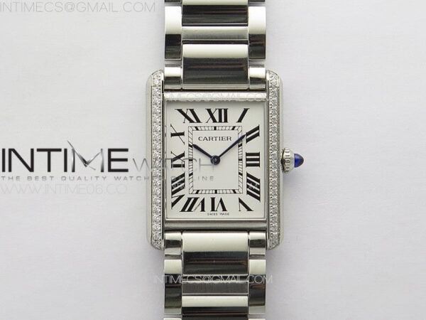 Tank Louis Ladies 25mm SS/Dia Bezel 8848F 1:1 Best Edition White Dial on SS Bracelet Ronda Quartz(Free leather strap)