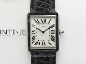 Tank Solo Ladies 28mm SS K11F 1:1 Best Edition White Dial on Black Coroc Leather Strap Ronda Quartz