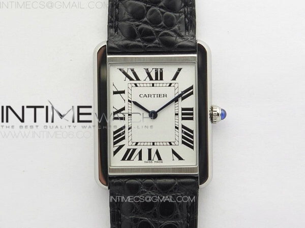 Tank Solo Ladies 28mm SS K11F 1:1 Best Edition White Dial on Black Coroc Leather Strap Ronda Quartz