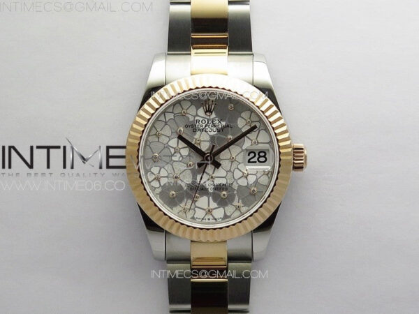 DateJust 31mm 278274 904L SS/RG GMF Best Edition Silver Flowers Crystals Dial on 904L SS/RG Oyster Bracelet A2824