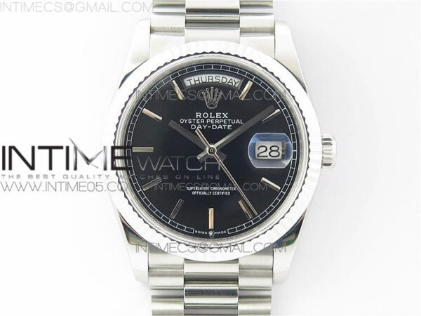 Day-Date 36 128239 SS BP Best Edition Black Stick Markers Dial on SS President Bracelet