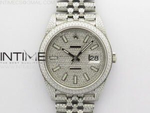 DateJust 41 126334 Full Paved Diamonds BP Best Edition Diamonds Dial Stick Markers on Jubilee Bracelet A2824