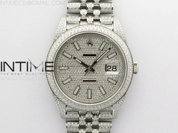 DateJust 41 126334 Full Paved Diamonds BP Best Edition Diamonds Dial Stick Markers on Jubilee Bracelet A2824