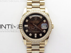 Day-Date 36 128235 RG/Crystal BP Best Edition Brown Crystal Marker Dial on RG President Bracelet A2836