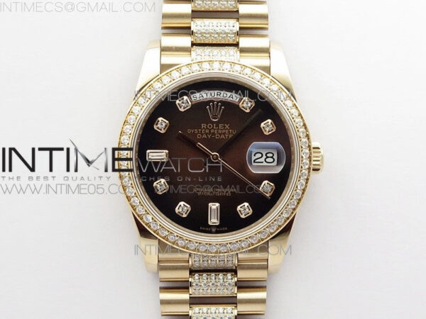 Day-Date 36 128235 RG/Crystal BP Best Edition Brown Crystal Marker Dial on RG President Bracelet A2836