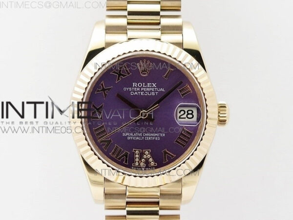 Datejust 31mm 278275 RG BP Best Edition Purple Roman Markers Dial @6 Dia on RG President Bracelet