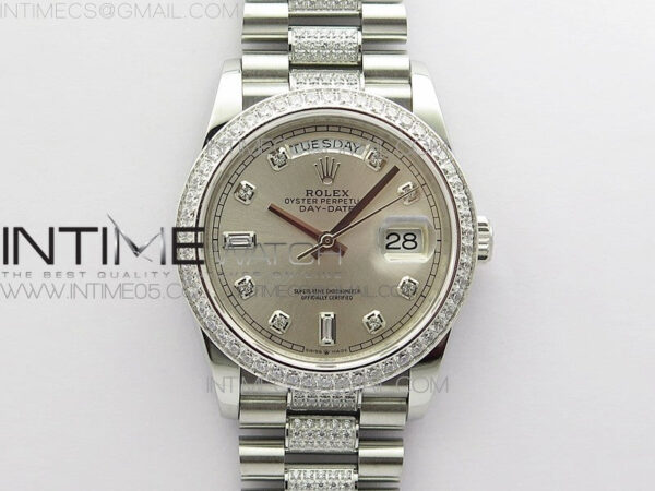 Day-Date 36 128239 SS/Crystal BP Best Edition Silver Crystal Markers Dial on SS President Bracelet A2836