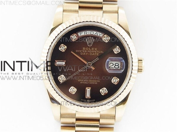 Day-Date 36 128239 RG BP Best Edition Brown Crystal Markers Dial on RG President Bracelet