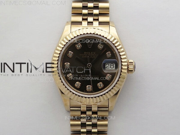Datejust 28mm 279179 RG APSF Best Edition Brown Dial Crystals Markers on SS Jubilee Bracelet NH05