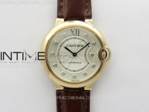 Ballon Bleu 36mm RG K3F 1:1 Best Edition White Textured Dia Markers Dial On Black Leather Strap A076