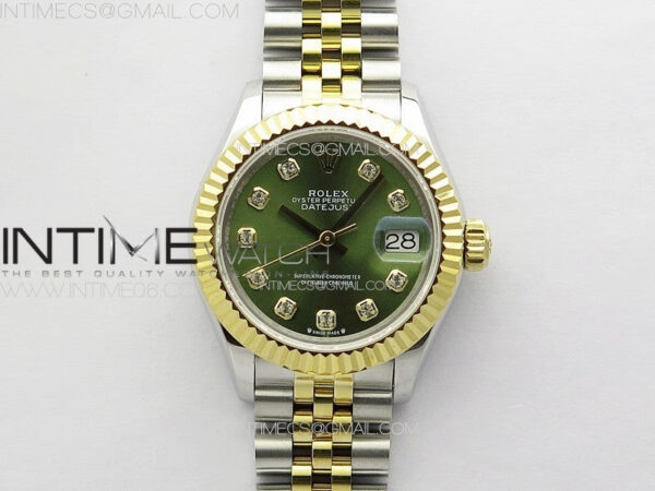 Datejust 28mm 279179 SS/YG APSF Best Edition Green Dial Crystals Markers on SS/YG Jubilee Bracelet NH05