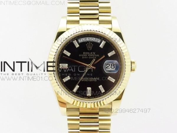 Day-Date 40 YG BP 1:1 Best 228239 Black Diamond Sticks Dial on SS Bracelet