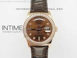 DayDate RG 36mm Brown Dial Diamond Bezel On Leather Strap