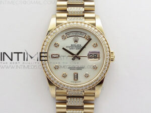 Day-Date 36 128235 RG/Crystal BP Best Edition White MOP Crystal Marker Dial on RG President Bracelet A2836