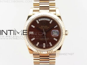 Day-Date 40 RG BP 1:1 Best 228239 Brown Diamond Sticks Dial on SS Bracelet