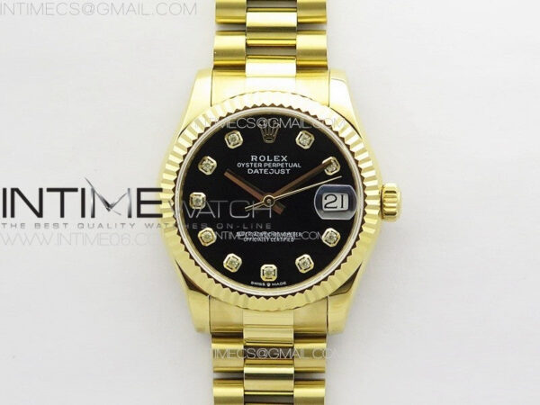 DateJust 31mm 178271 YG APSF Best Edition Black Dial Crystal Markers on President Bracelet A2824
