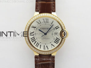 Ballon White 42mm Double Diamonds Bezel RG K3F 1:1 Best Edition White Texture Dial on Black Leather Strap A2824