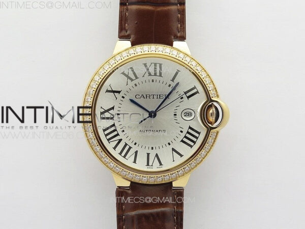Ballon White 42mm Double Diamonds Bezel RG K3F 1:1 Best Edition White Texture Dial on Black Leather Strap A2824