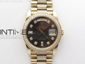 Day-Date 36 128235 RG/Crystal BP Best Edition Black MOP Crystal Markers Dial on RG President Bracelet A2836