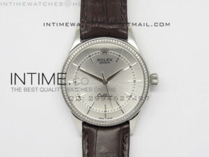 Cellini 50509 BP Maker SS Crystal Bezel Sliver Dial on Brown Leather Strap