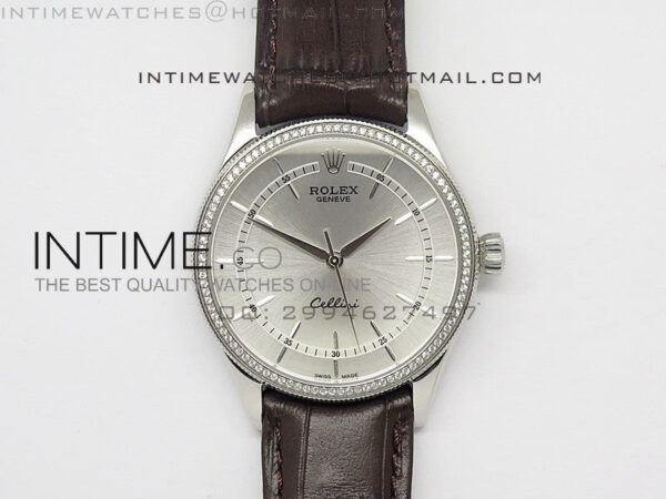 Cellini 50509 BP Maker SS Crystal Bezel Sliver Dial on Brown Leather Strap