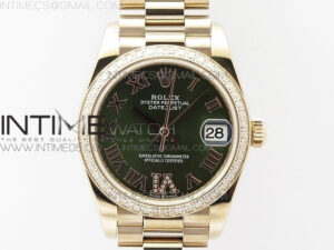 Datejust 31mm 278275 RG Dia Bezel BP Best Edition Green Roman Markers Dial @6 Dia on RG President Bracelet