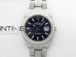 DateJust 41 126334 904 Full Paved Diamonds BP Best Edition Blue Dial Sticks Markers on Oyster Bracelet A2824