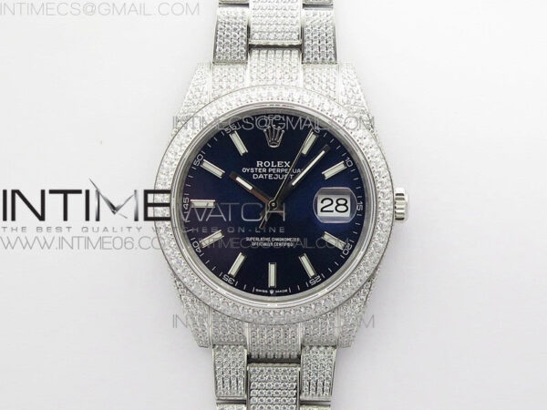DateJust 41 126334 904 Full Paved Diamonds BP Best Edition Blue Dial Sticks Markers on Oyster Bracelet A2824