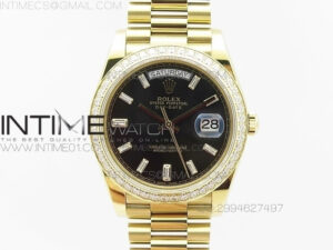 Day-Date 40 YG BP 1:1 Best 228239 Black Diamond Sticks Dial Diamond Bezel on SS Bracelet