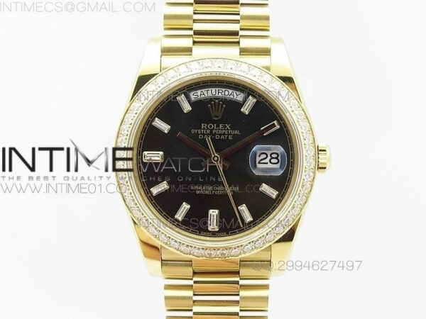 Day-Date 40 YG BP 1:1 Best 228239 Black Diamond Sticks Dial Diamond Bezel on SS Bracelet