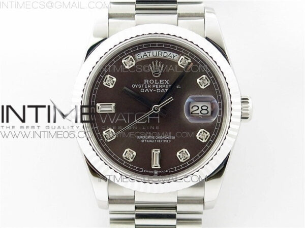 Day-Date 36 128239 SS BP Best Edition Brown Crystal Markers Dial on SS President Bracelet