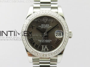 Datejust 31mm 278275 SS Crystals bezel BP Best Edition Gray Roman Markers Dial(@6 Crystal marker) on SS President Bracelet
