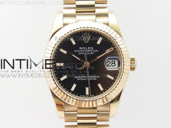 Datejust 31mm 278275 RG BP Best Edition Black Sticks Markers Dial on RG President Bracelet