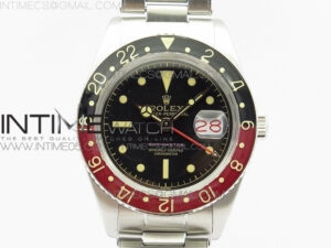 Vintage GMT Master 6542 Black/Red Bezel B12 Black Dial on SS Bracelet A2836