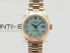 DateJust 28mm RG Diamond Bezel BP Best Edition Ice blue textured Dial on RG Bracelet ETA2671