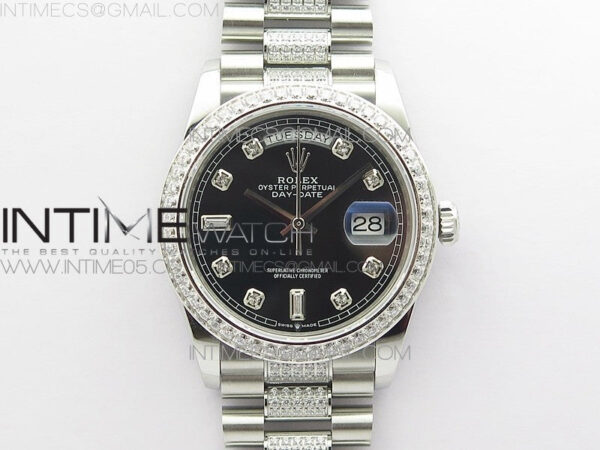 Day-Date 36 128239 SS/Crystal BP Best Edition Black Crystal Markers Dial on SS President Bracelet A2836