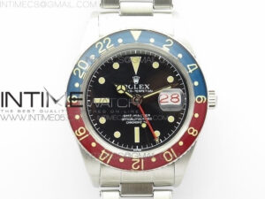 Vintage GMT Master 6542 Blue/Red Bezel B12 Black Dial on SS Bracelet A2836