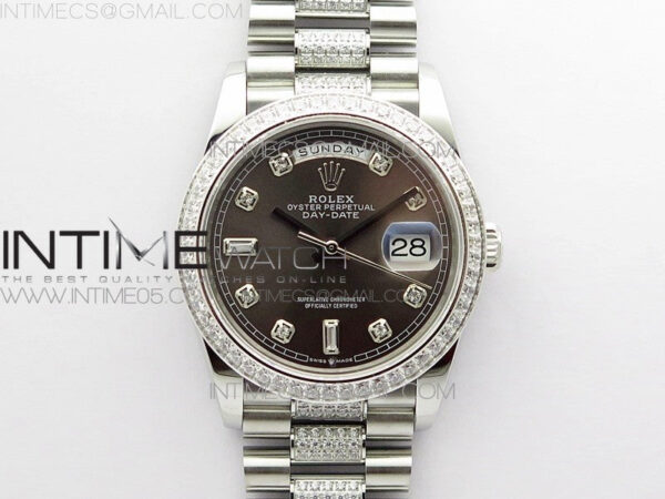 Day-Date 36 128239 SS/Crystal BP Best Edition Gray Crystal Markers Dial on SS President Bracelet A2836