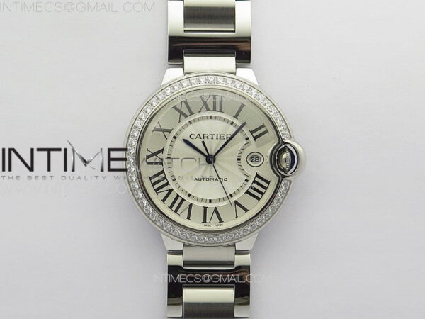 Ballon Bleu 42mm Diamonds Bezel SS K3F 1:1 Best Edition White Texture Dial on SS Bracelet A2824