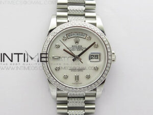 Day-Date 36 128239 SS/Crystal BP Best Edition White MOP Crystal Markers Dial on SS President Bracelet A2836